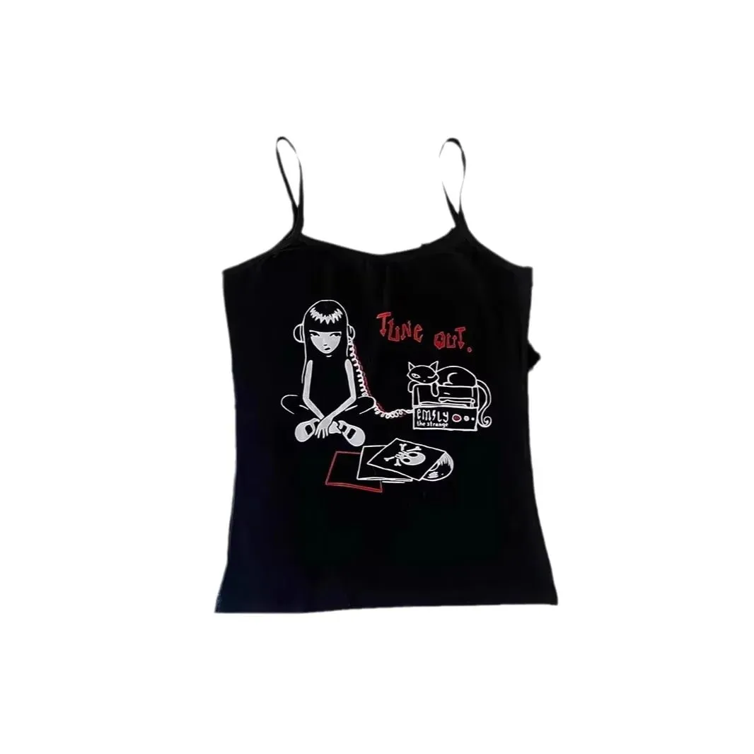 Women Gothic Spider Web Print Cami Tank Top Sleeveless Spaghetti Strap Y2K Slim Cropped Camisole Dark Punk Streetwear Tops — image 3