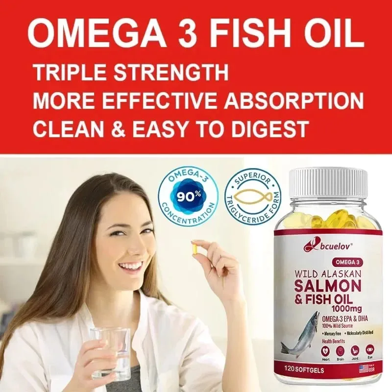 Super Omega-3 EPA/DHA Fish Oil Capsules - Heart Brain & Joint Health Support - Gluten Free Non-GMO