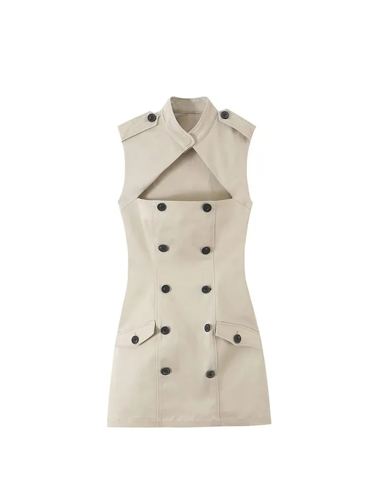 New Women Hollow Out Dress Sleeveless Solid Slim Fashion Trench Mini Dresses Sexy Club Street Style Trendy Partywear — image 2