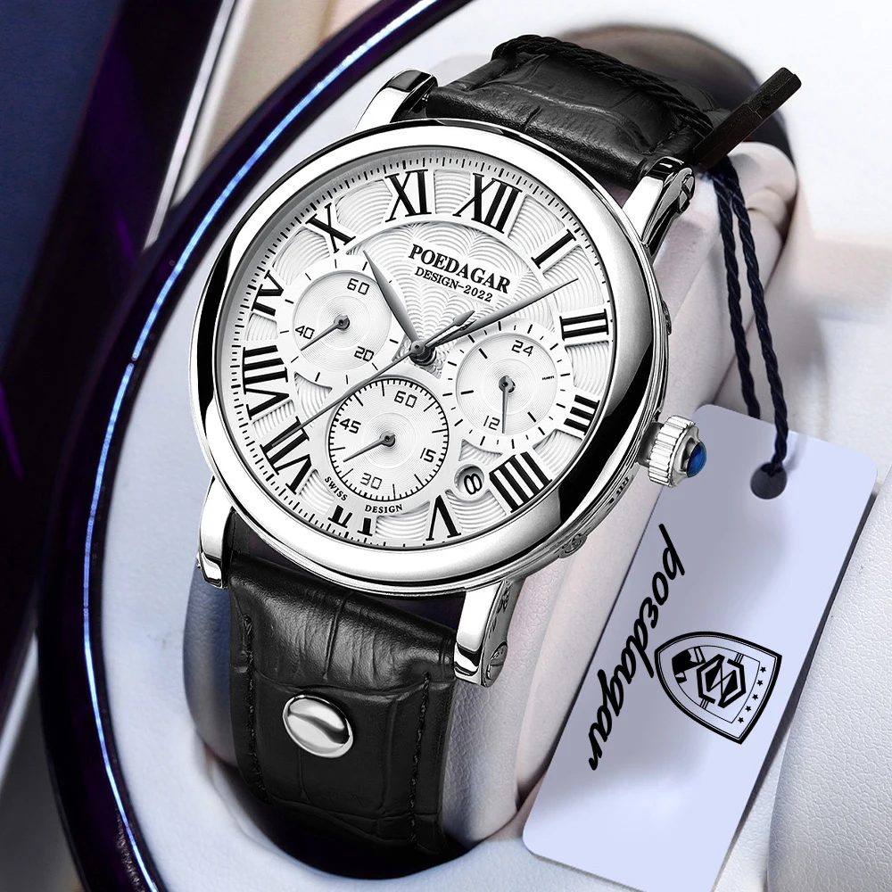 Luxury Quartz Men Wristwatch Chronograph Date Business Male Watch Waterproof Leather Fashion Men's Watches Reloj Hombre — image 2