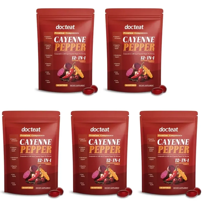 Cayenne Pepper Softgels with 12-in-1 Enhanced Botanical Formula for Antioxidant and Vascular Health Support 180 Softgels
