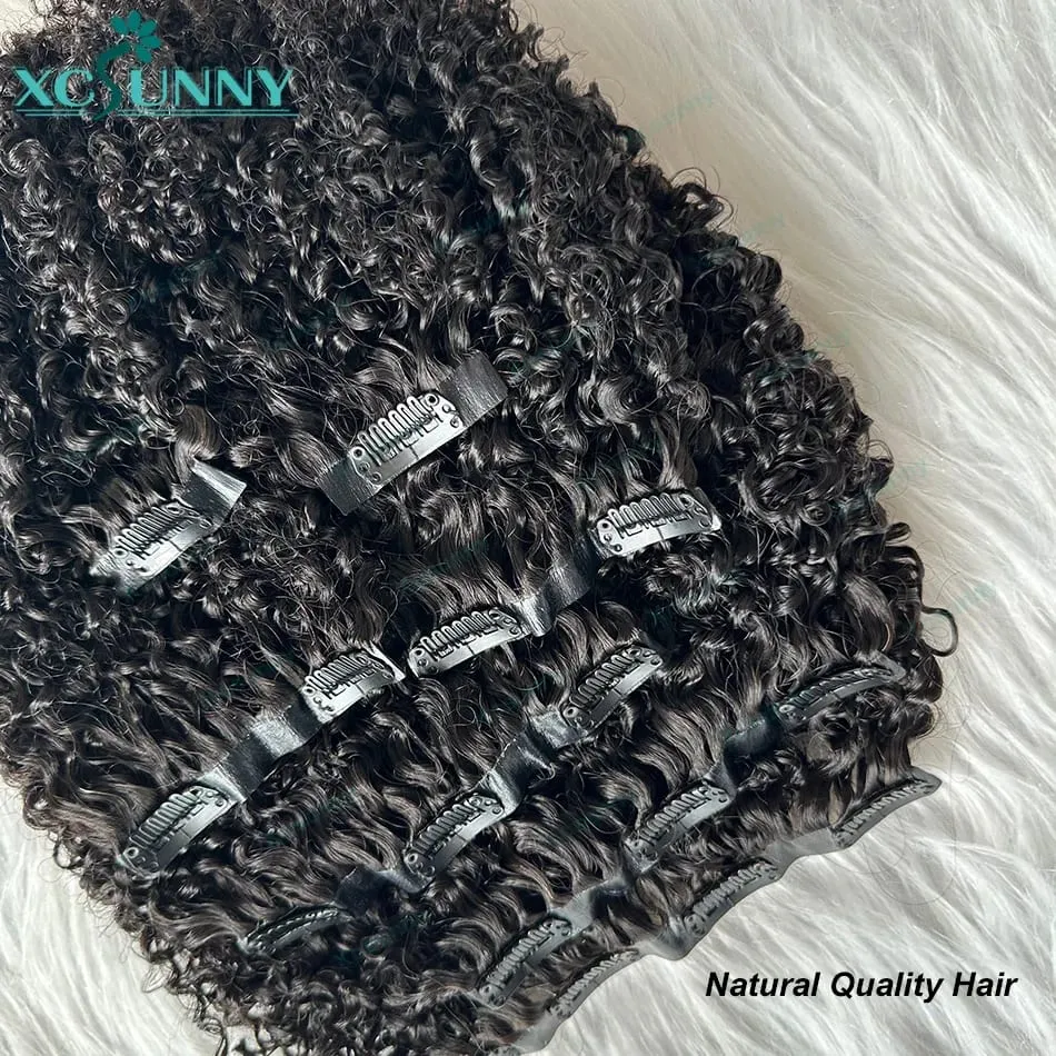 Crépus bouclés sans couture pince Ins cheveux humains birman PU pince dans les Extensions de cheveux humains crépus bouclés pour les femmes noires 240g pleine tête — image 6