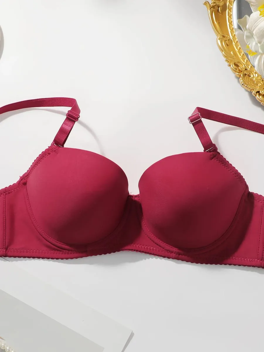 2 Pek Set Bra Empuk Berdawai Bertali Wanita Bra T-Shirt Tekan Ke Atas Pejal dengan Seluar Dalam Padanan Seksi & Selesa Pakaian Dalam Setiap Hari — image 3