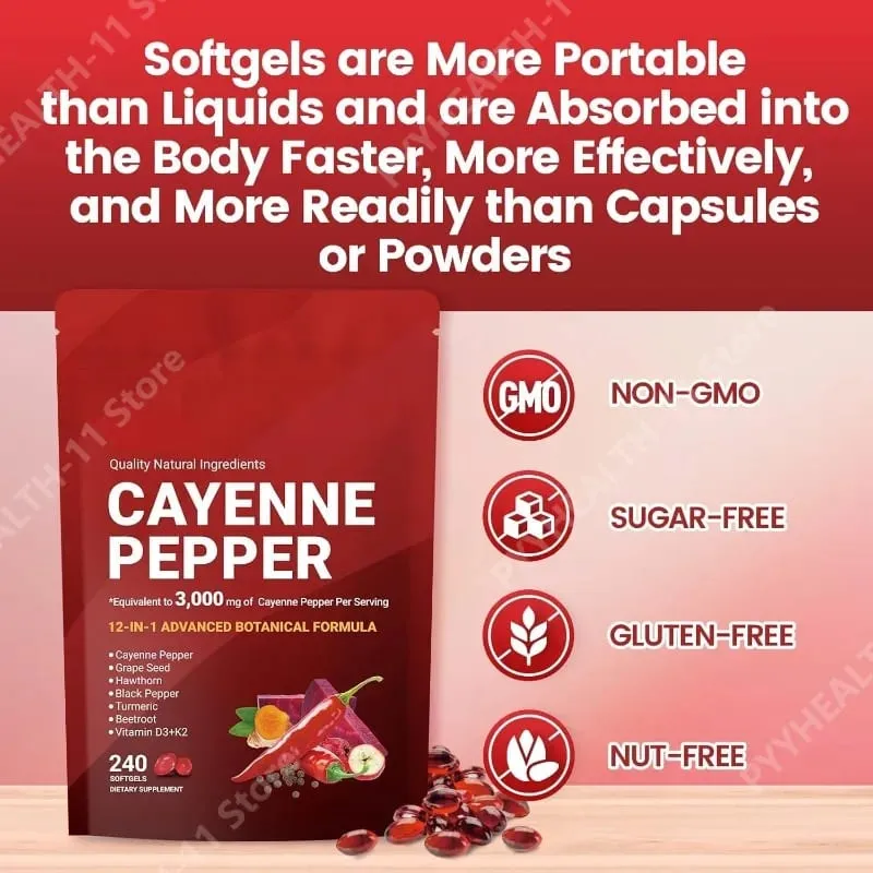Cayenne Pepper Softgels Supplement with Grape Seed Beetroot Turmeric Vitamins D3 K2 Herbal Supports Leg Vein Blood Vessel Health — image 5