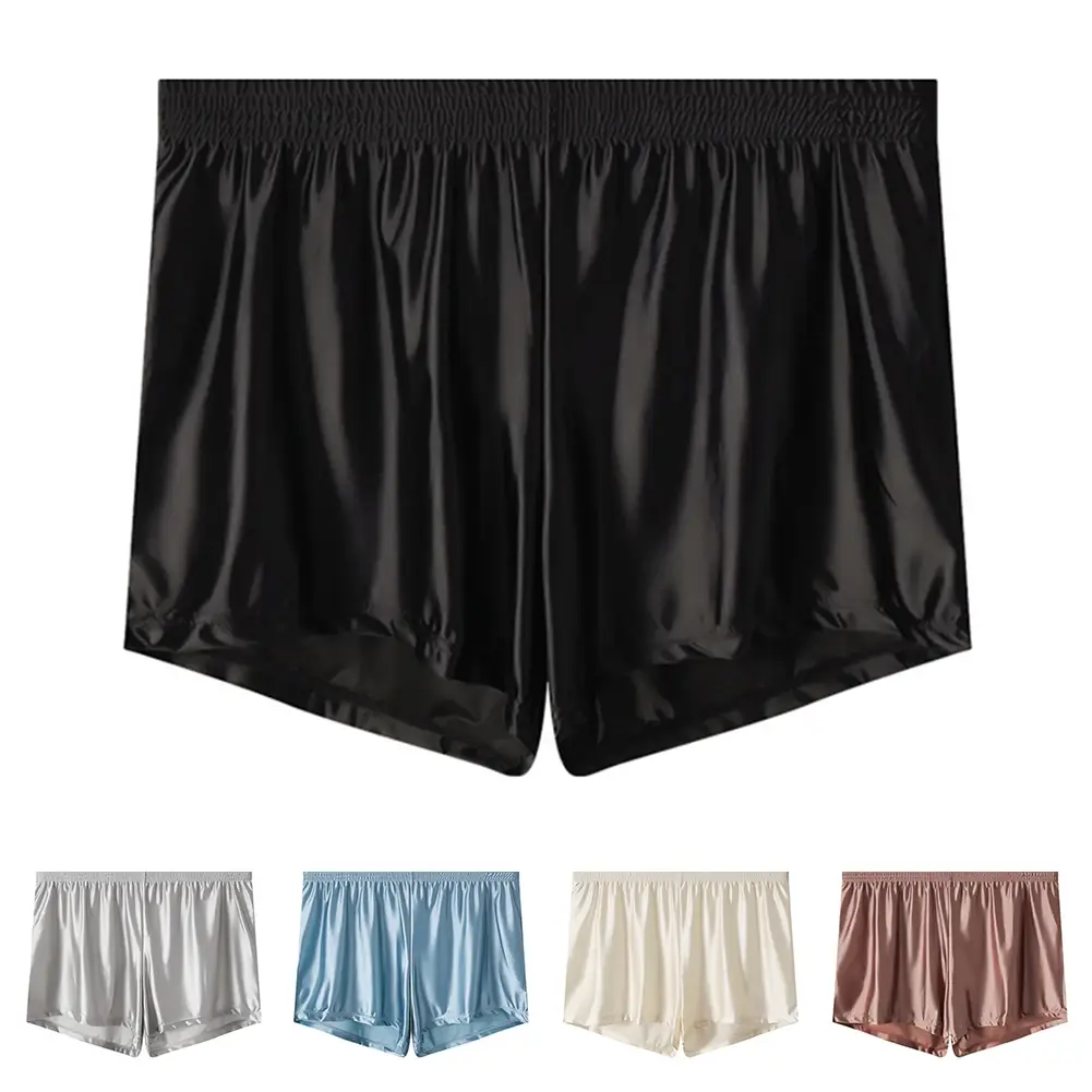 1pc Men Ice Silk Smooth Solid Boxer Shorts Panties L-3XL Large Size Loose Sleepwear Underwear Trunks Seamless Comfy Sleepwear — image 13