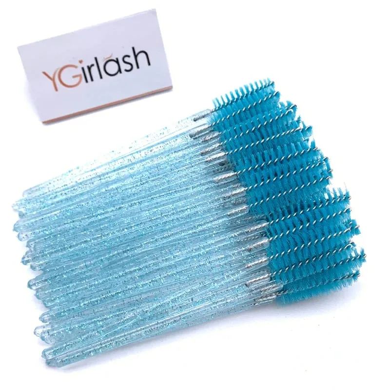 YGirlash 50 יחידות Lash Swans מוליך ריסים קריסטל ידית יהלום חד פעמית שרביטי מסקרה ניילון מברשת כלים קוסמטיים