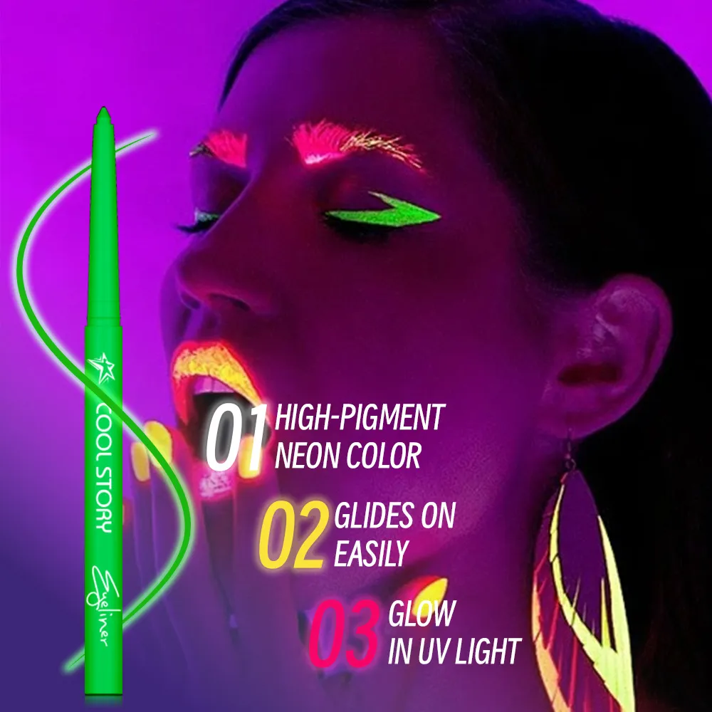 Stylo Gel Eyeliner Fluorescent UV 12 couleurs, imperméable, séchage rapide, Eyeliner coloré néon, blanc, bleu, violet, maquillage pour les yeux, fête musicale — image 5