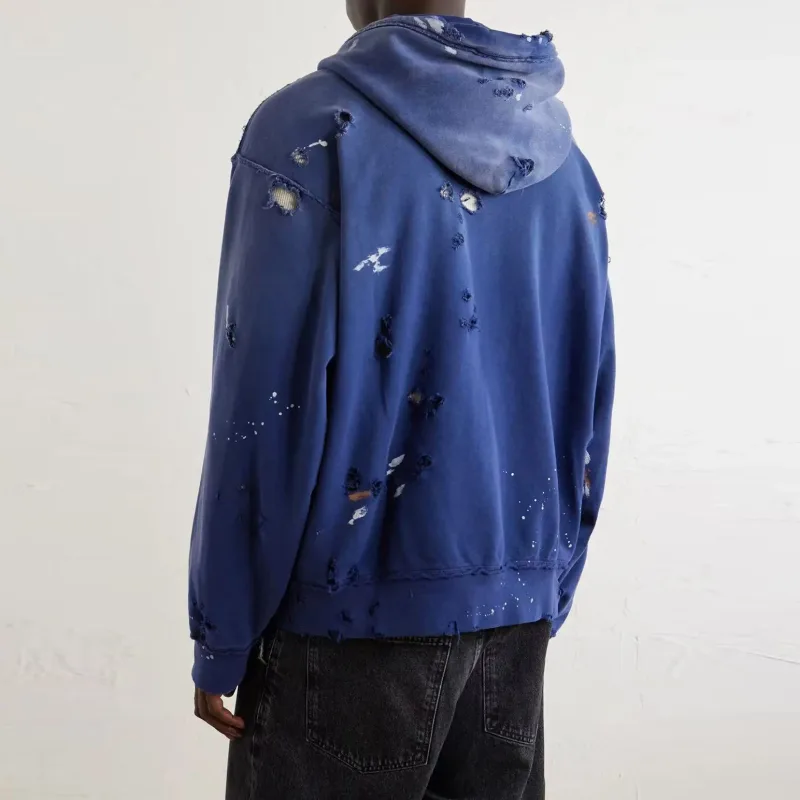 High Street Washed Retro Distressed Ink Splatter Zipper Hooded Hoodie for Men and Women Cardigan Terry Baggy Sweatshirts — image 6
