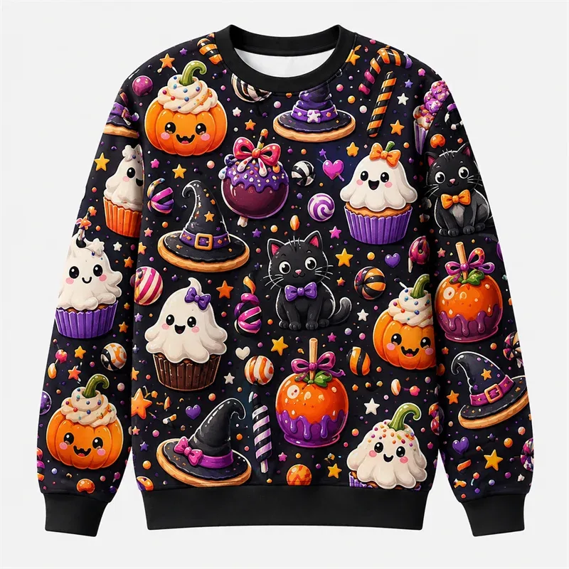2026 New Ghost Pumpkin Skeleton Print Halloween Sweatshirts Fashion Holiday Wear Unisex O Neck Sweater Cool Streetwear Pullovers — image 5