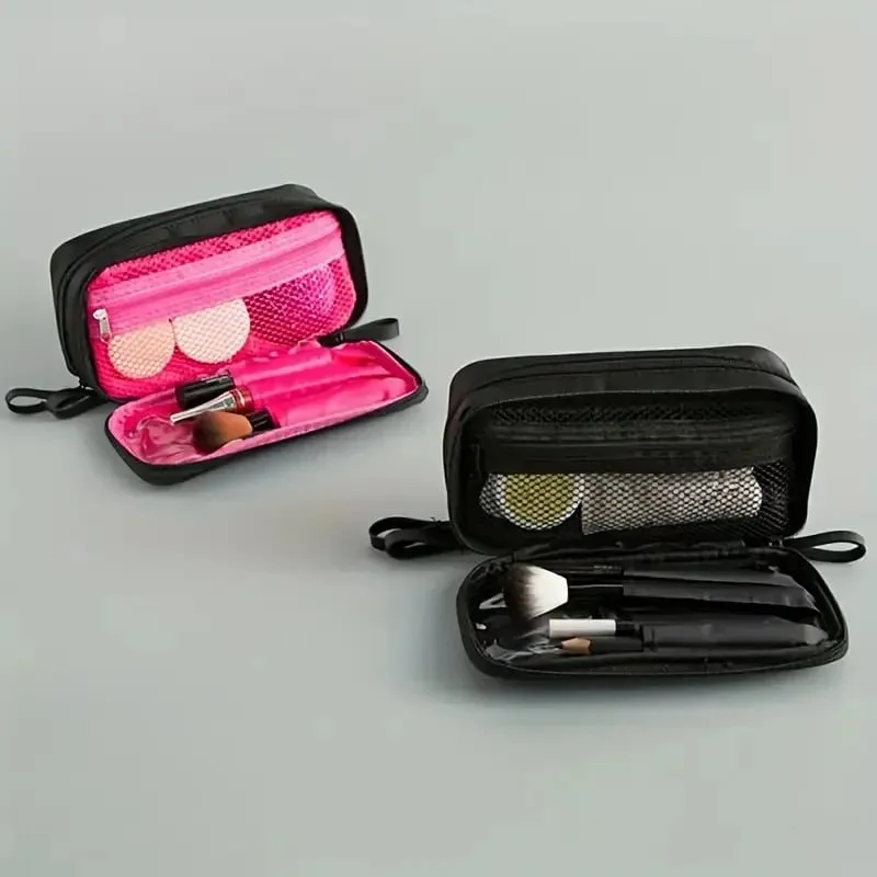 Makeupbørster med stor kapacitet Opbevaringspose med dobbelt lynlås Comestic Tools Organizer Vidåben lodret fritstående børsteholder — image 3