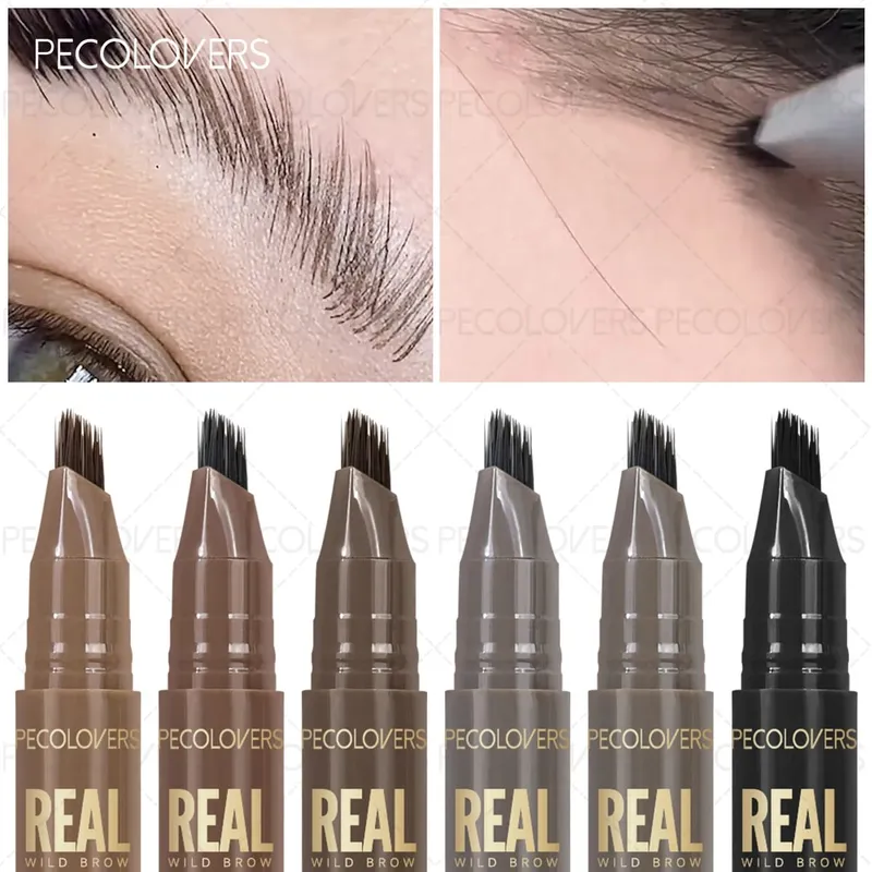 2PCS/SET 3D Wild Waterproof & Sweatproof Eyebrow Pencil &eyebrow Razor Mult Split Tip Eyebrows Pen Eyebrow Portable for Travel