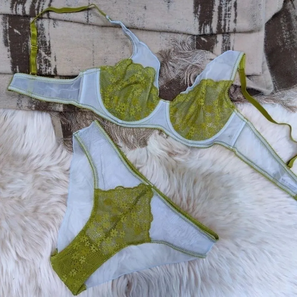 Sweet Mesh Lace Flower Bra Set Lingerie Brassiere Push Up Bra Women Thin Seamless Lace Floral Underpants Home — image 4