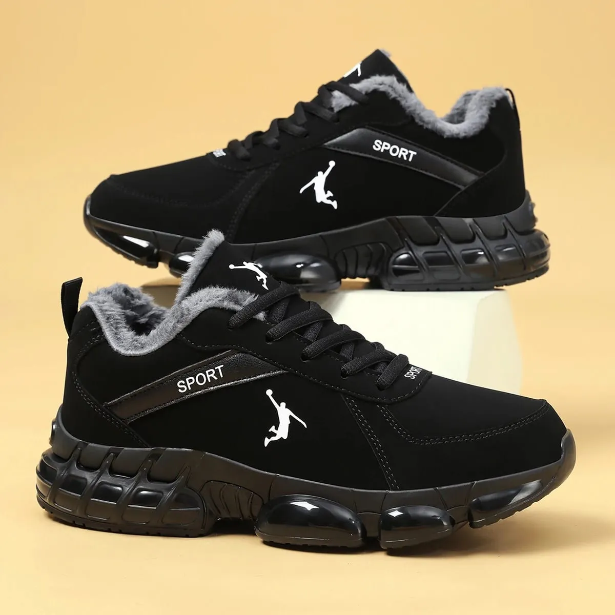 Men Winter Warm Plush Lined Sneakers Air Cushion Thick Sole Non‑Slip Lace‑Up Casual Sports Shoes Outdoor Walking Snow Shoes — image 5