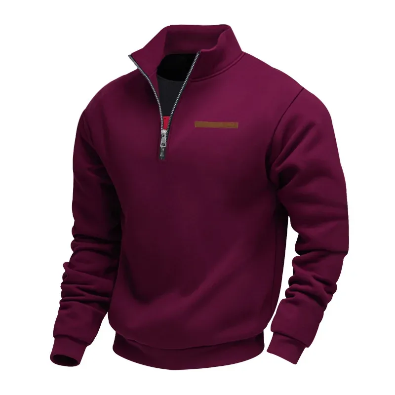Men's Quarter Zip Sweatshirt Stand Collar Long Sleeve Pullover Casual Fleece Warm Sweatshirt With Chest Decorative Stripe
