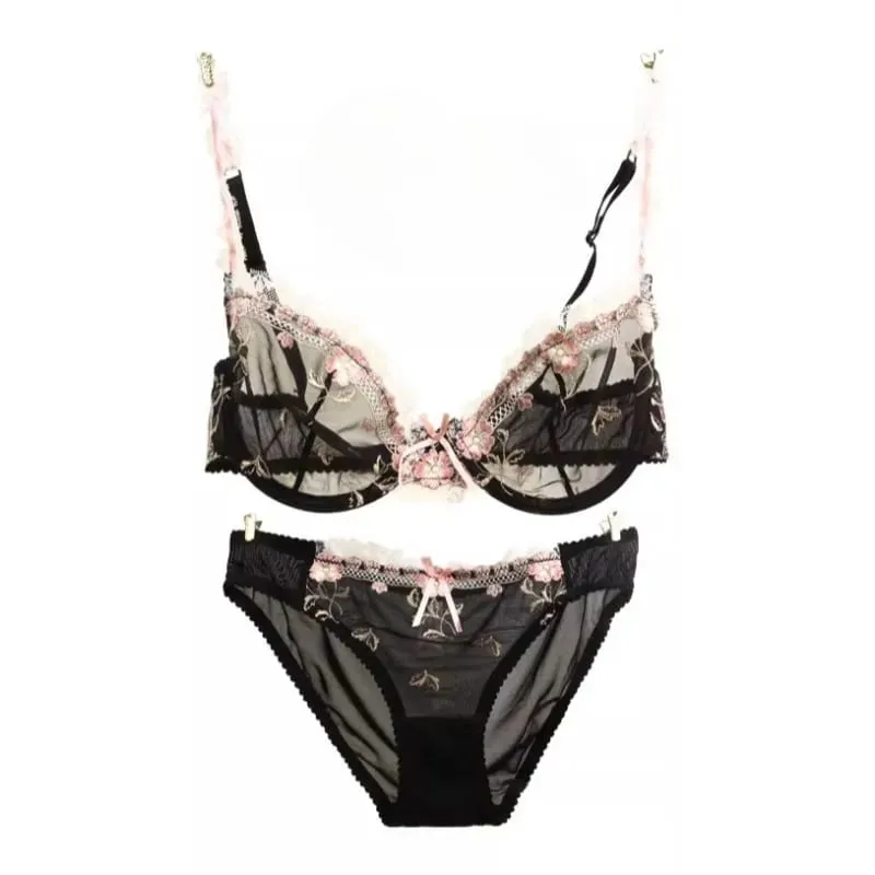 Ultra-thin Steel Band Bra Lovely Plus-size Lace Lingerie Set transparent Comfortable Bra Set Soft Lightweight S-XL Daily Wear