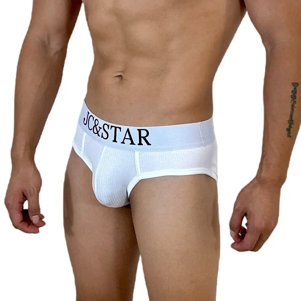 Slip intimo da uomo sexy dal design atletico dal taglio alto Mutande da uomo in cotone a costine Comfort sportivo Slip bikini da uomo Slip tanga — image 2