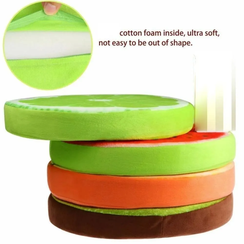 Cute Round Fruit Pillow Fruit Slice Print Plush Fabric Seat Cushion Stuffed Inner Simulation Plush Pillow Sofa Decor