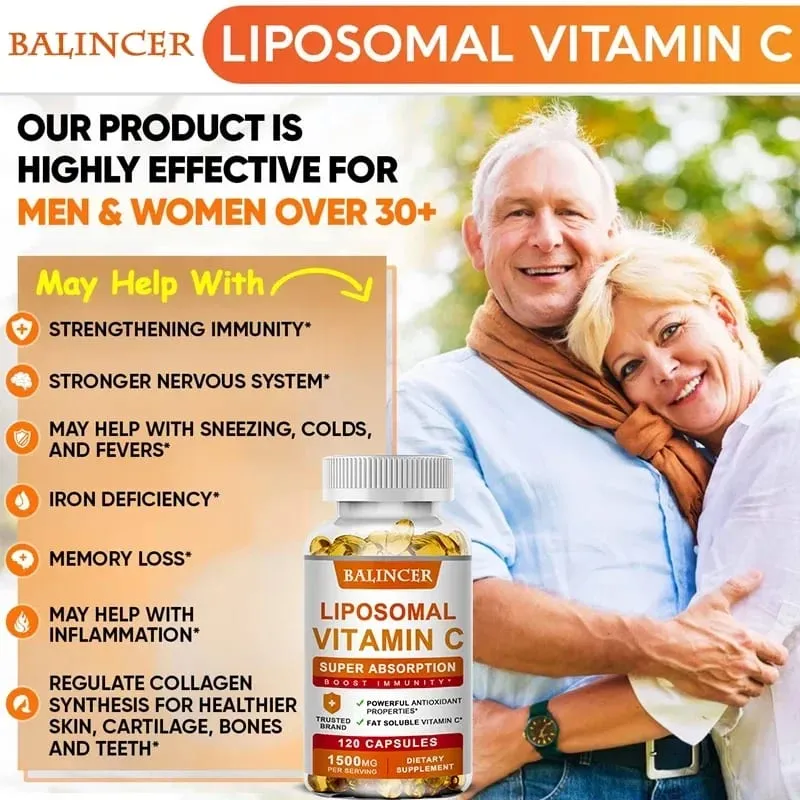 Vitamine C liposomale 1500 mg vitamine C à haute absorption système immunitaire et collagène supplément d'acide ascorbique liposoluble haute puissance — image 6