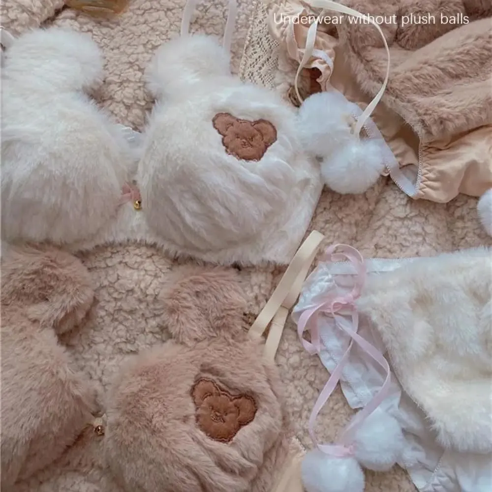 Fashion Women Lingerie Set No Steel Ring Cartoon Bear Winter Bra & Brief Sets Soft Women Lingerie Women — image 5