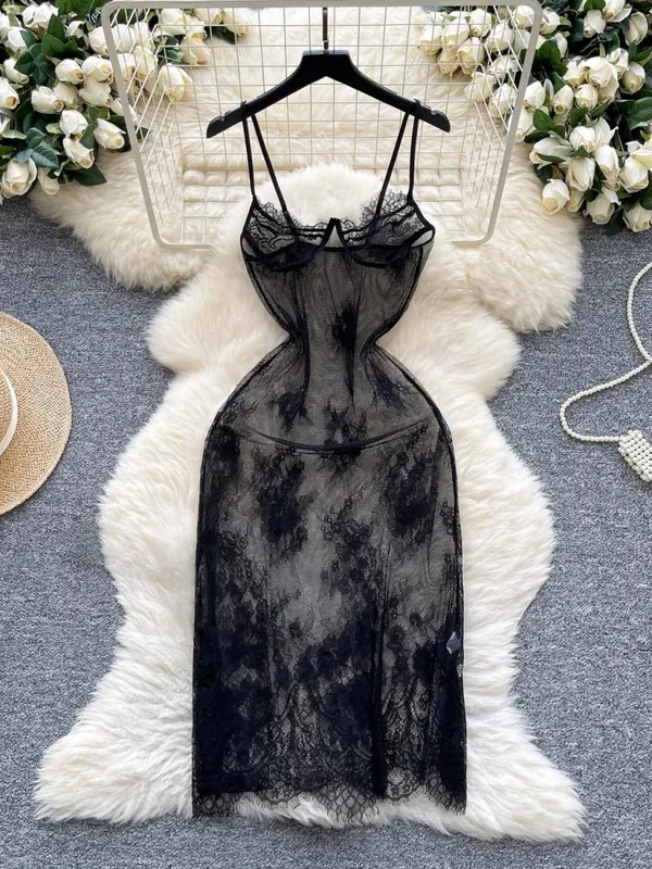 Женское модное тонкое прозрачное облегающее платье Pure Desire, женское новое винтажное сексуальное сетчатое фиолетовое длинное платье с лямкой на бретельках и вышивкой — image 3