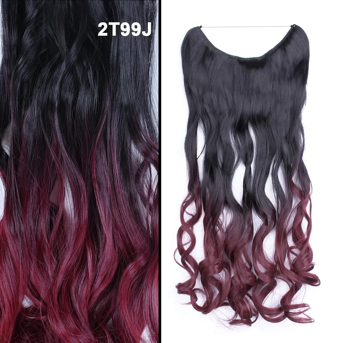 Jeedou Wavy Hair Extension Elasticity Invisible Wire Fish Line One Piece No Clips Synthetic Hairpieces Ombre Color For Ladies