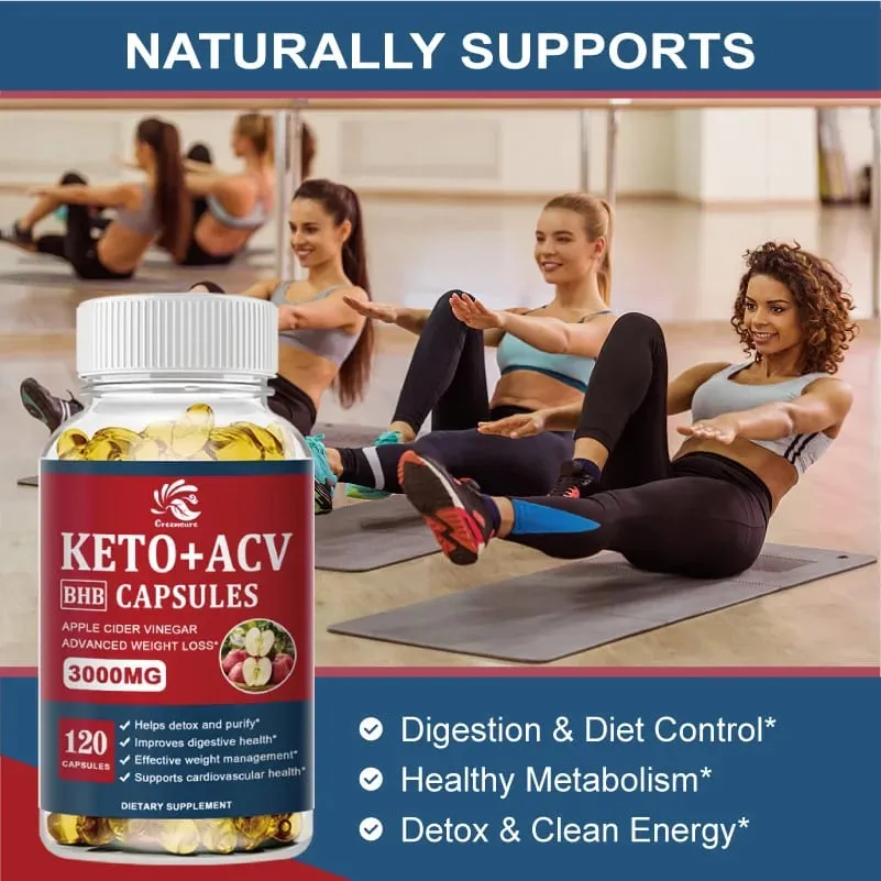 Greensure Keto Ocet jabłkowy w kapsułkach ACV z dodatkiem jabłkowego cydru Keto Formuła o smaku jabłkowym dla mężczyzn i kobiet — image 4