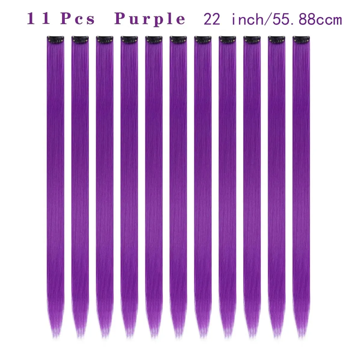 11PCS Colored Purple Hair Extensions 22 Inch Colorful Clip in Hair Extensions Straight Synthetic Hairpiece for Women Kids Girls