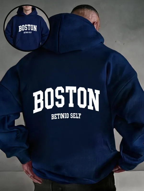 Oversized colorful hoodie, streetwear-style pullover, Boston Betonio back-print design, unisex casual wear, plus size. — image 7
