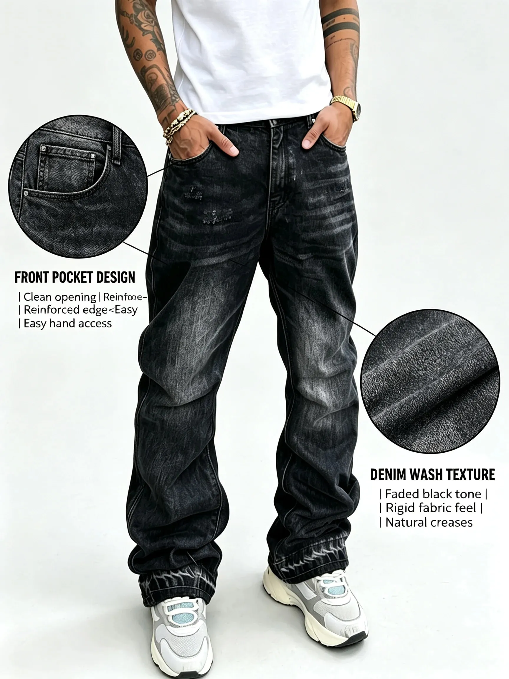 Men Y2K Baggy Bootcut Jeans Retro 2000s Street Swag Denim Pants Back Embroidery Distressed Washed Wide Leg Downtown Casual Jeans — image 3