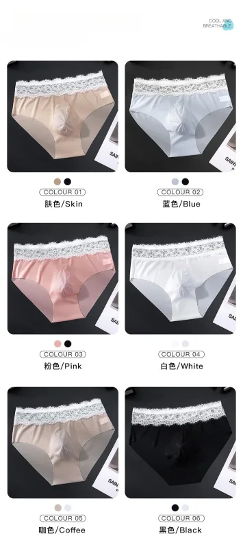 Calças triangulares masculinas de seda gelo com borda de renda, roupa íntima fina respirável sem rastros, cintura baixa, macia, sem costura, conforto masculino — image 13