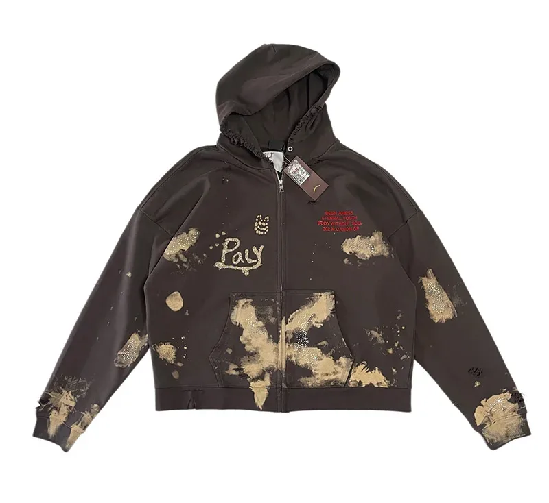 Washed Graffiti PALY Hoodies Men Woman Vintage Damaged Hole Old New Autumn Winter Zipper Hooded Pullovers Sweatshirts — image 15