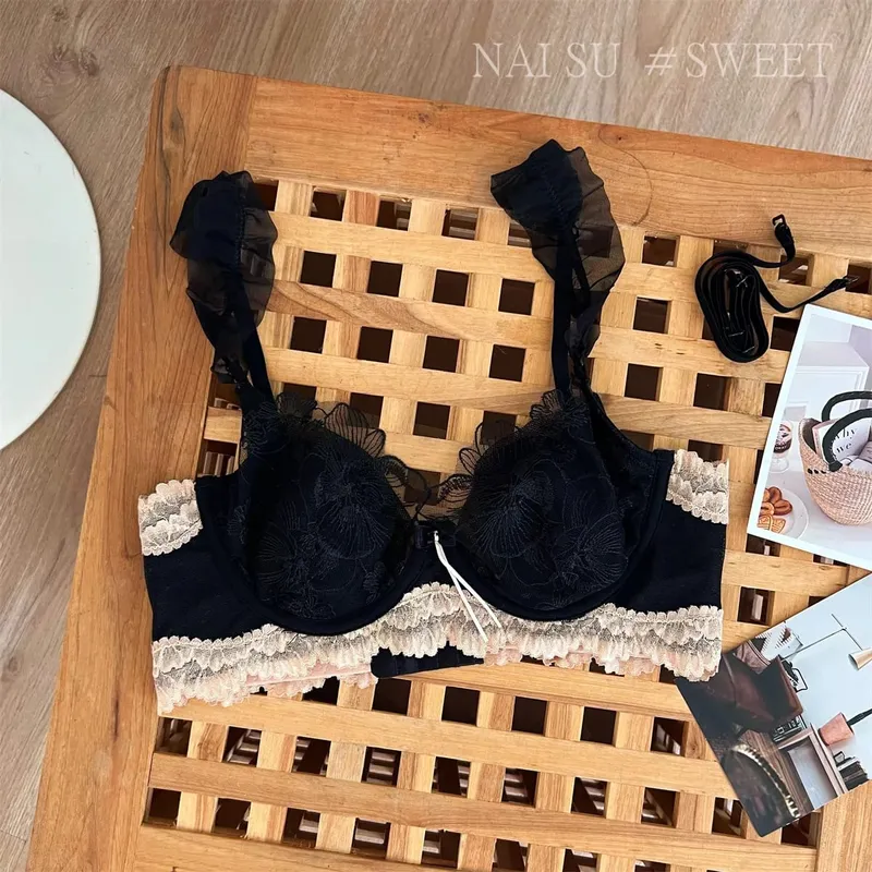 Soutien-gorge minimiseur Sexy, grand buste, oreillettes de lapin, Bralette en dentelle française, Ultra fine, rétro, sans fil, ensemble confortable, S-XL Tushy