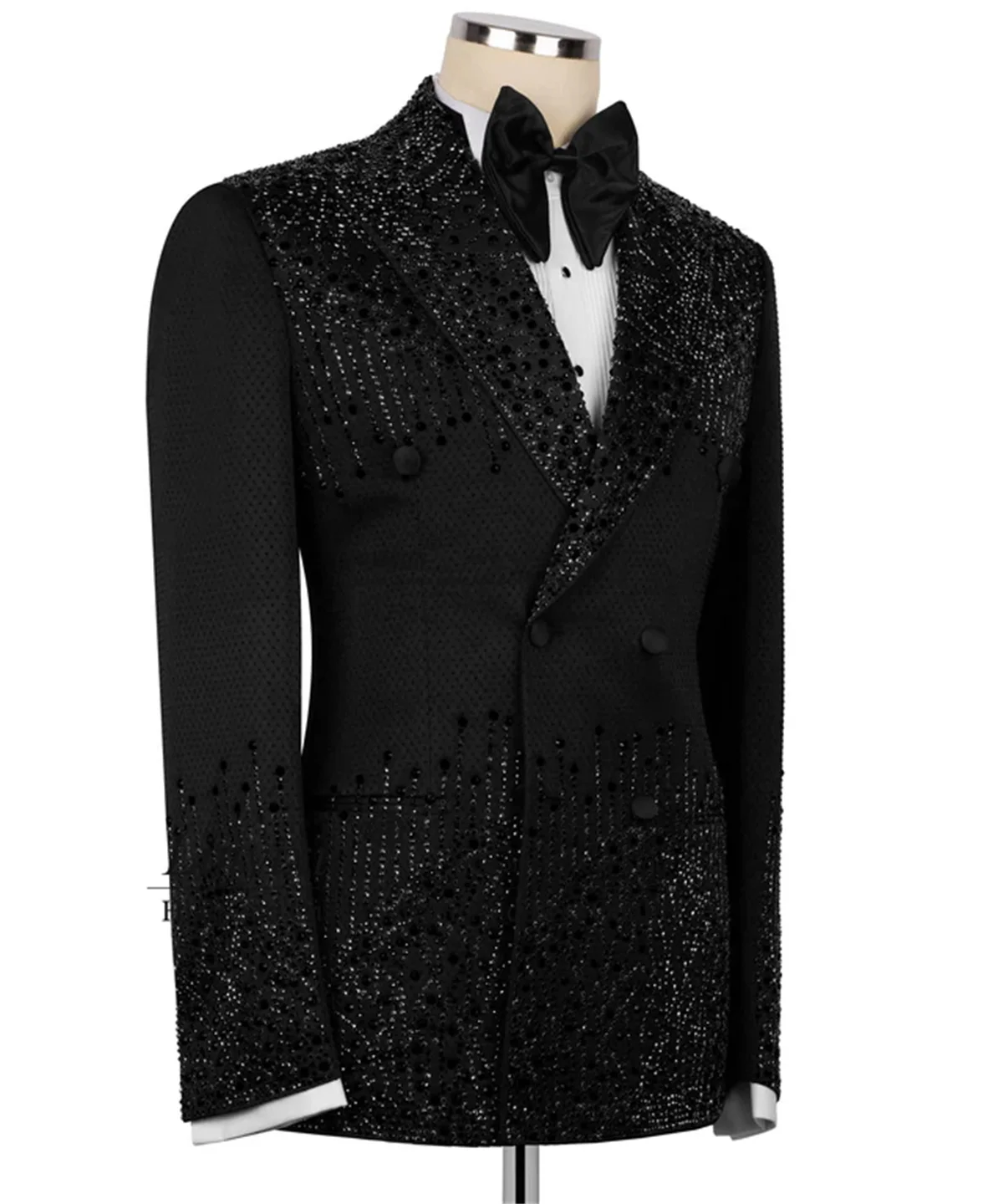 Luxury Jewelry Diamond Men Suits 2 Pieces Sets Wedding Groom Tuxedos Double Breasted Blazers Slim Fit Customized Ropa Hombre — image 2