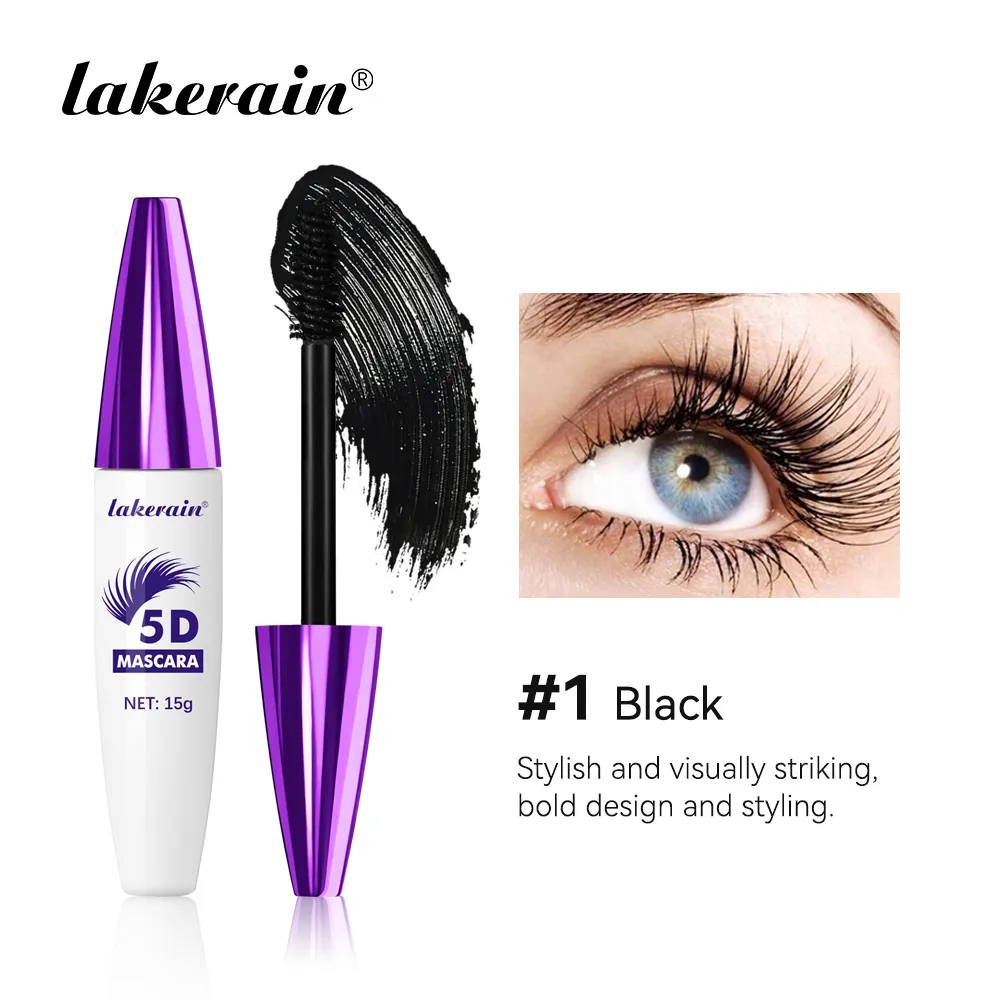 Lakerain 5D Rímel Cílios Alongamento de Longa Duração Intenso Preto Impermeável Nutritivo À Prova de Manchas Rímel Maquiagem para os Olhos