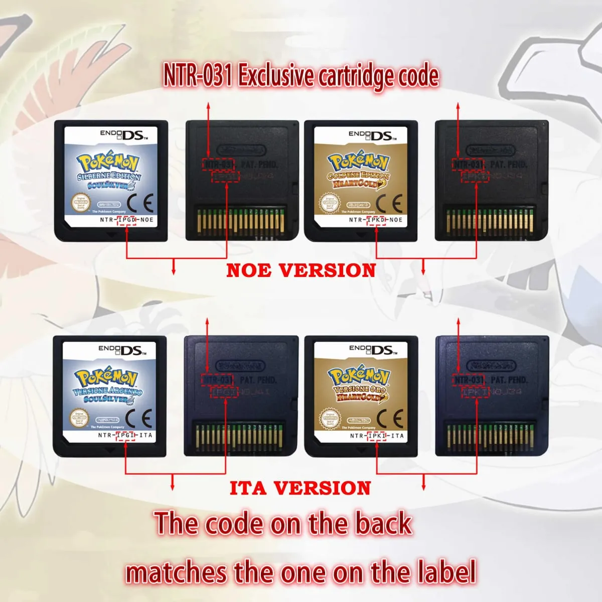 (미국 EUR AUS NOE ESP FRA ITA) 포켓몬 HeartGold SoulSilver 버전 고품질 정통 1:1 복제 DS 비디오 게임 카트리지 — image 3