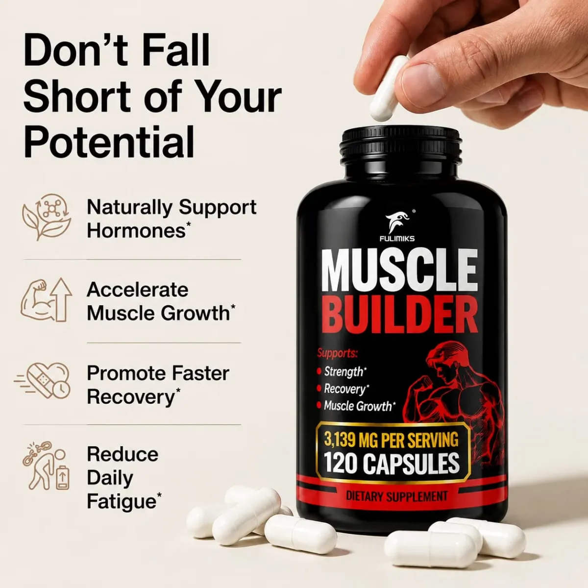 Muscle Builder Sports Capsules Supports Muscle Growth & Physical Strength Enhance Endurance Speed Up Recovery Reduce Fatigue