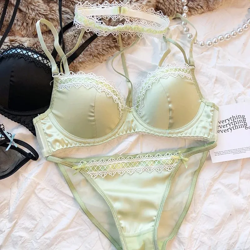 Lolita Fransız Saf Desire Seksi Dantel Saten Spice Kız Sutyen Küçük Göğüs Toplama Halter Içi Boş İç Seti Yumuşak Balenli — image 1