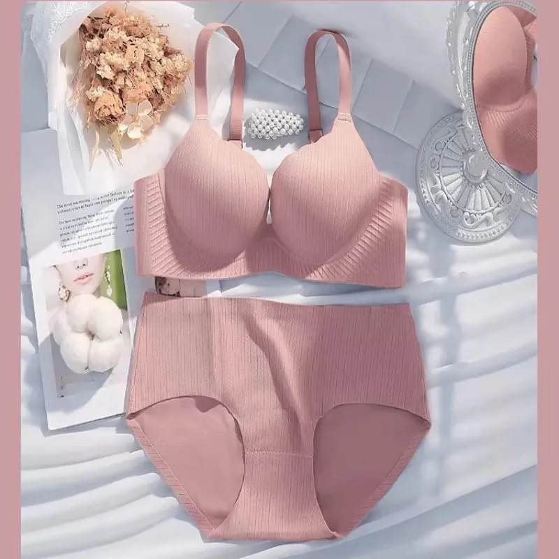 Conjunto de lencería cómodo y acolchado grueso para mujer, sin aros, sin costuras, Color sólido, soporte de realce diseñado para busto más pequeño — image 5
