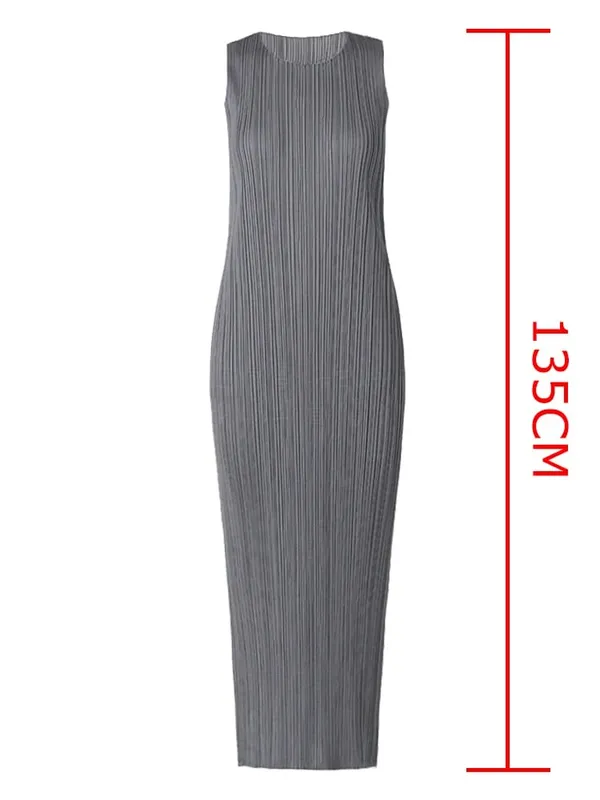 Miyake Plissee Frauen Kleid Sommer Ärmellose Lange Klassische Koreanische Mode Lässig Elegante Weibliche Lce Wasser Blau Strand Kleid TP5045 — image 19