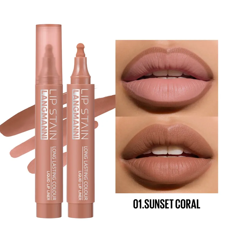 Caneta marcadora líquida para lábios, de longa duração, à prova d'água, fosca, altamente pigmentada, nude, maquiagem para contorno labial para mulheres