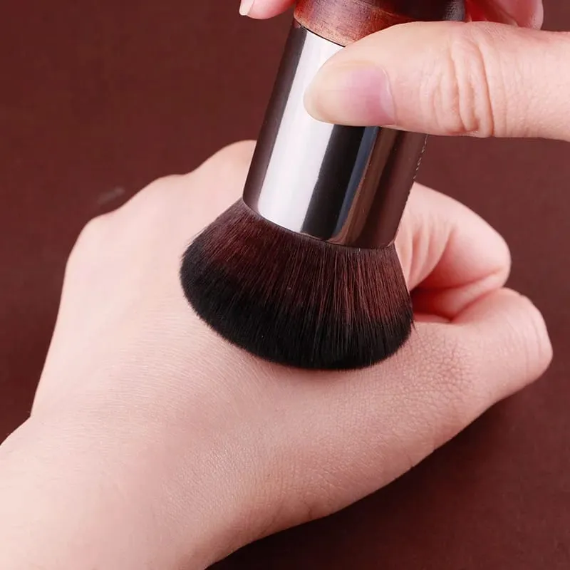 1 pieza #112 brocha de maquillaje de base plana en ángulo portátil cubierta de base de pulido de madera Natural brochas de maquillaje profesionales — image 2