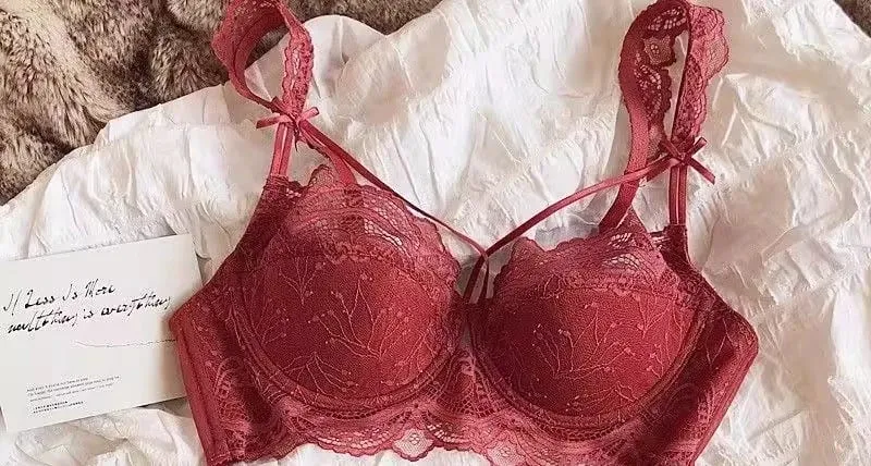 French Pure Lace Bralette Petite Bra Set AABB Cup with Removable Straps & Thin Push Up Pads Soft Underwire Sexy Women's