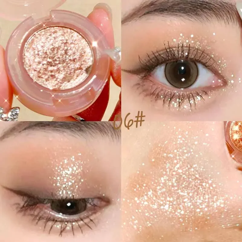 1 Pcs Monochrome High Gloss Waterproof Eye Shadow Peachy Pink Long Lasting Silky Easy To Color Diamond Shiny Eye Shadow Cosmetic