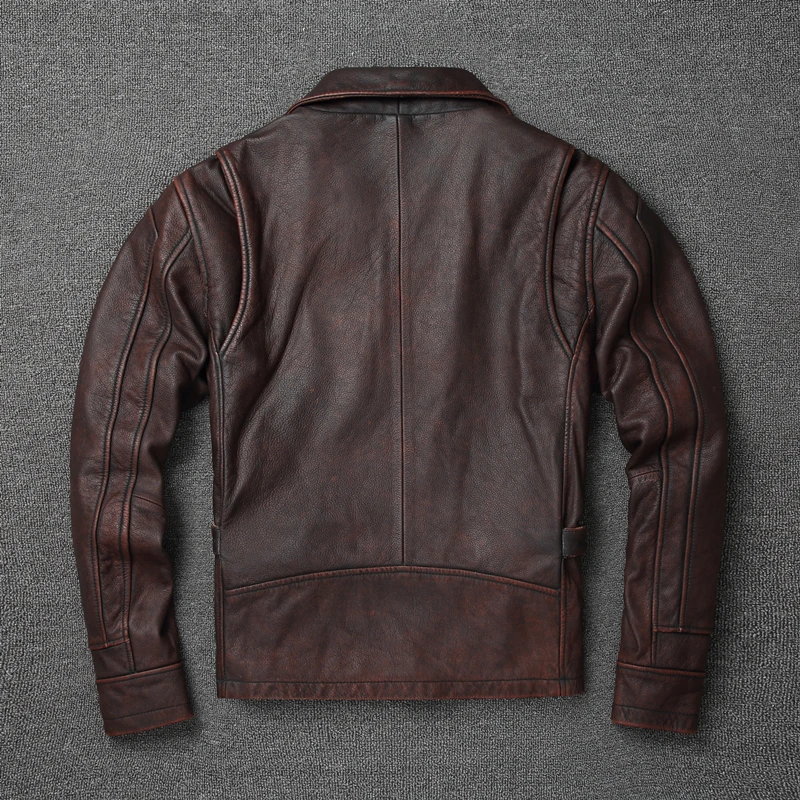 2022 Retro Style 100% Top Layer Cowhide Oversized Leather Jacket Color is made of Old Motorcycle Riding Clothes. — image 2
