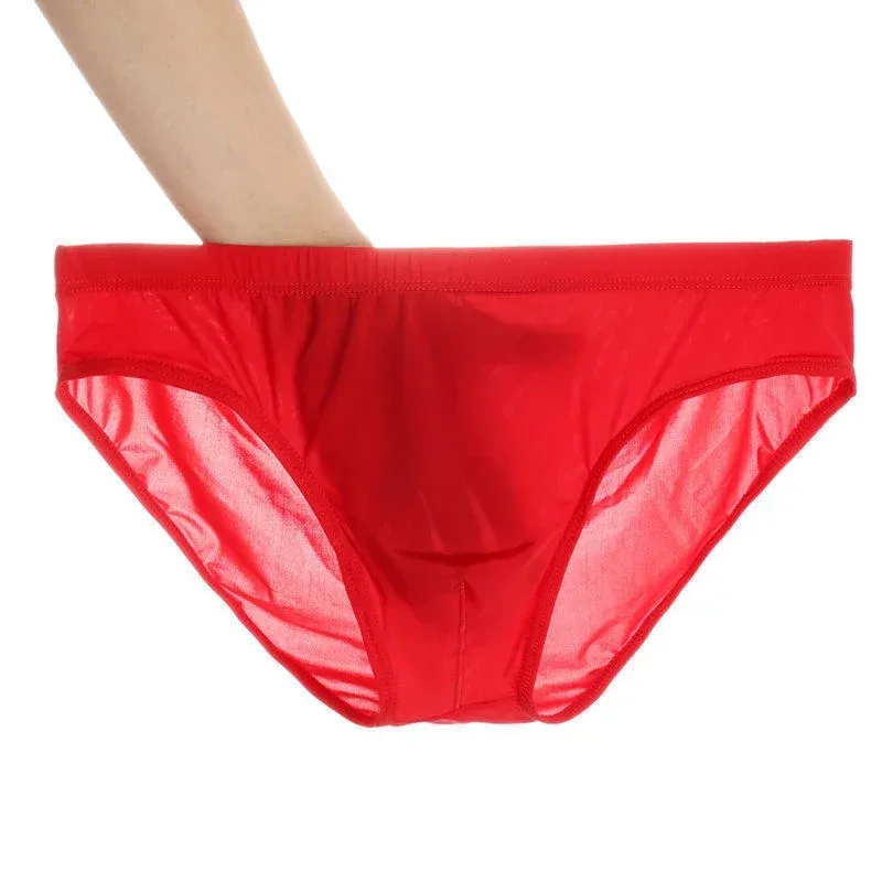 2PCS 울트라 얇은 얼음 실크 팬티 남자 플러스 사이즈 M-4XL 솔리드 컬러 청소년 반투명 낮은 허리 통기성 섹시한 남성 팬티 — image 5