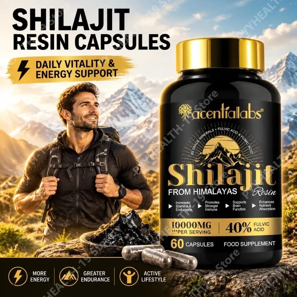 Shilajit Resin Capsules from Himalayas 1000mg 10:1 Extract 40% Fulvic Acid 60 Count Supports Stamina & Endurance Brain Function — image 1