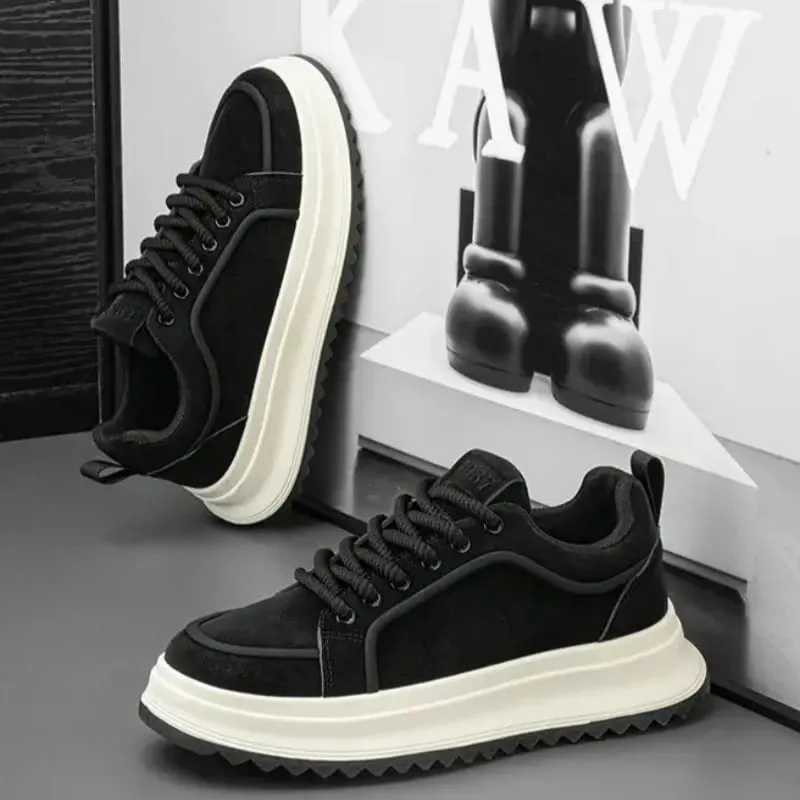 Men Sneakers Spring Autumn Casual Shoes Thick Sole Lace Up Suede Texture Board Footwear Minimalist Daily Wear — image 3