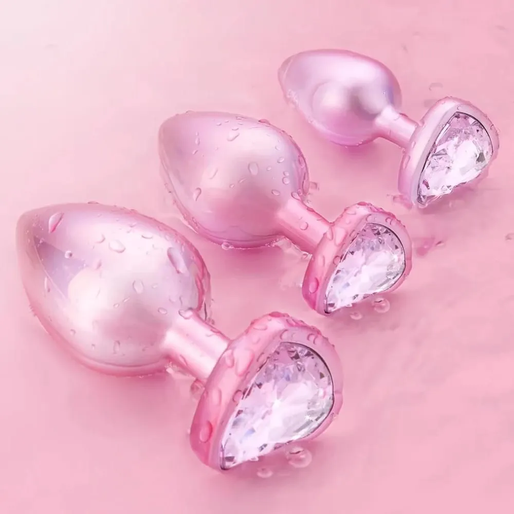 3 Sizes Crystal Diamond Heart Base Metal Anal Plug Beginner Butt Plug Masturbation Stimulator Sex Massager Adult Sex Toys — image 4