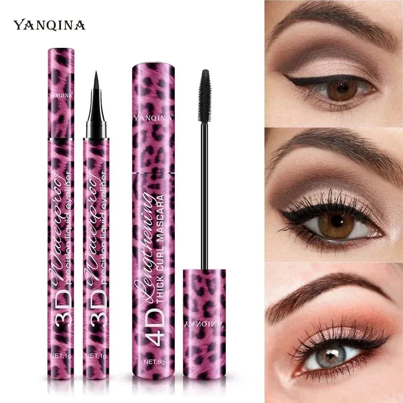 Liquid Eyeliner Pencil+4D Waterproof Mascara Set Cosmetics Eye Liner Thick Curling Mascara Eyebrow Pencil Eyes Makeup — image 5