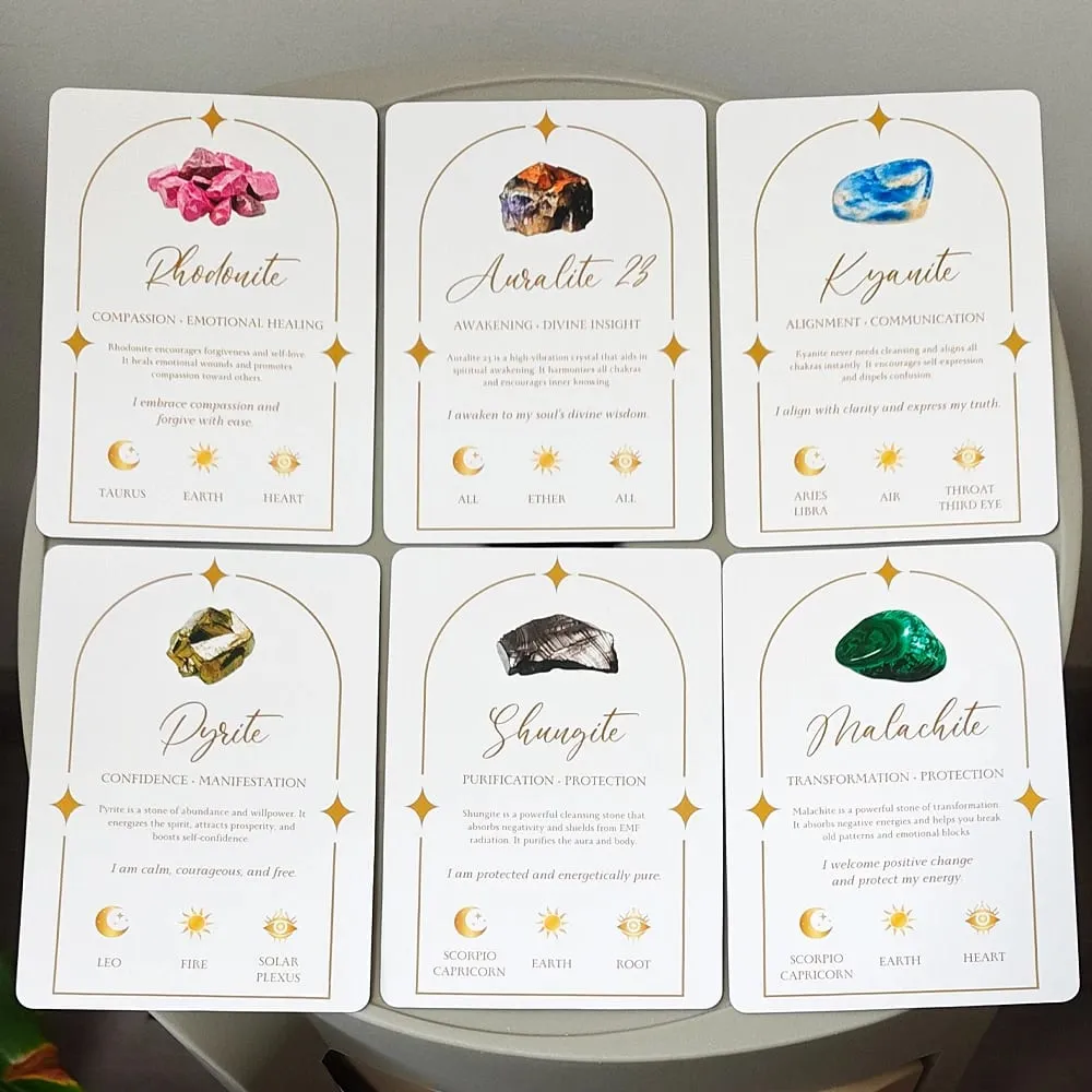 Soul Stones Crystal Oracle Deck、51 Healing Affirmation Cards in Tin Box with Guidebook 11.5*8cm Chakra Zodiac Element Cards — image 2